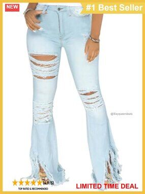 Women's High Waisted Flare Bell Bottom Jeans Stretchy Wide Leg Denim Pants
